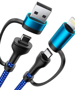 XUDUO USB C Multi Fast Charging Cable 6.6FT PD 60W Nylon Braided Cord 4-in-1 3A USB A/C to Type C/Lightning Fast Sync Charger Adapter for Most Phones & Tablets