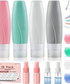 19 Pack Travel Size Bottles For Toiletries, 3 oz Tsa Approved Shampoo and Conditioner Containers with Tags, Squeezable Silicone Lotion Tubes Spray Bottles, Travel Essentials