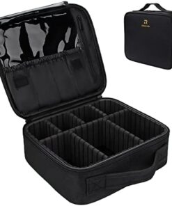Relavel Travel Makeup Train Case Makeup Cosmetic Case Organizer Portable Artist Storage Bag with Adjustable Dividers for Cosmetics Makeup Brushes Toiletry Jewelry Digital Accessories Black