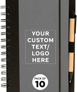 DISCOUNT PROMOS Custom Eco Block Notebooks with Pens Set of 10, Personalized Bulk Pack - Perfect for School, Office, Business, Home - Smoke