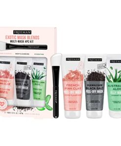 FREEMAN Exotic Facial Mask Blends Kit, Peel-Off & Jelly Masks, Cleansing, Pore-Clearing & Hydrating Facial Masks, For All Skin Types, Includes Silicone Mask Brush, Vegan & Cruelty-Free, 4 Piece Set