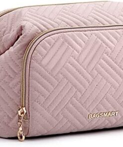 BAGSMART Travel Makeup Bag, Cosmetic Bag Make Up Organizer Case,Large Wide-open Pouch for Women Purse for Toiletries Accessories Brushes