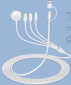 Multi Charging Cable Replacement for Apple Watch iPhone Charger 4 in 2 Universal Travel Cord with Lighting USB C for iWatch Series SE/8/7/6/5/4/3/2/1 & iPhone/Airpods/Samsung S23 S22 S21-4FT