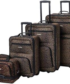 Rockland Jungle Softside Upright Luggage, Leopard, 4-Piece Set (14/19/24/28)