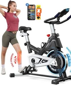 Pooboo Magnetic Exercise Bike Stationary, Indoor Cycling Bike with Built-In Bluetooth Sensor Compatible with Exercise bike apps& Ipad Mount, Comfortable seat and Slant Board, Silent Belt Drive, 350LBS Weight Capacity
