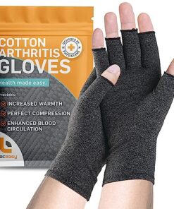 BracEasy Compression Gloves: Open-Fingertip Arthritis Gloves; Fingerless Gloves Men & Women; Open Finger Gloves, Ideal as Carpal Tunnel Gloves, Raynauds Gloves, Hand Brace for Arthritis [Grey, Large]